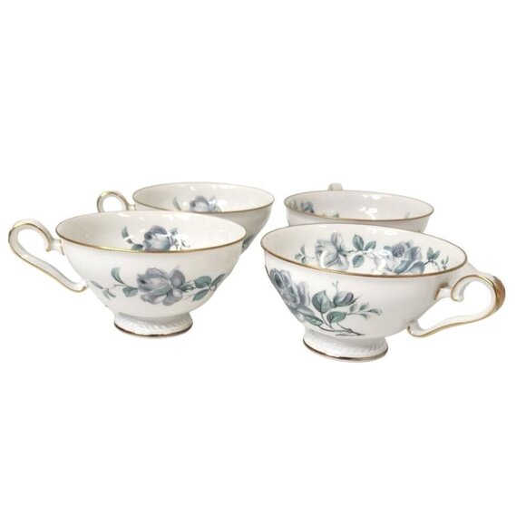 Set of 4 Royal Tettau Germany US Zone Teacups Floral Design Fine Porcelain Vinta - Picture 1 of 11